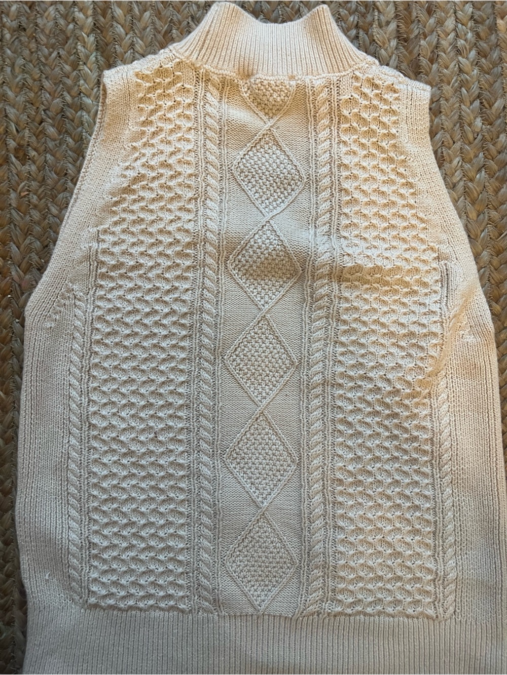 Sleeveless Cable Knit Turtleneck Sweater Vest - Cream nautical anchor - Picture 6 of 7